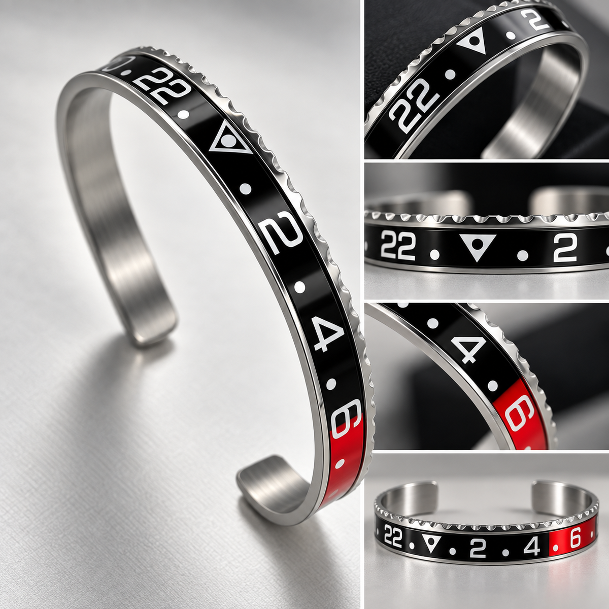 Bracelet LGT Coke en Acier Inoxydable 316L – Noir & Rouge – Bracelet Rigide