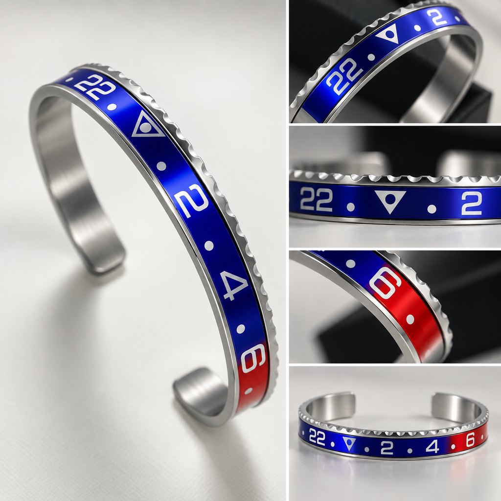 Bracelet LGT Pepsi en Acier Inoxydable 316L – Bleu & Rouge – Bracelet Rigide