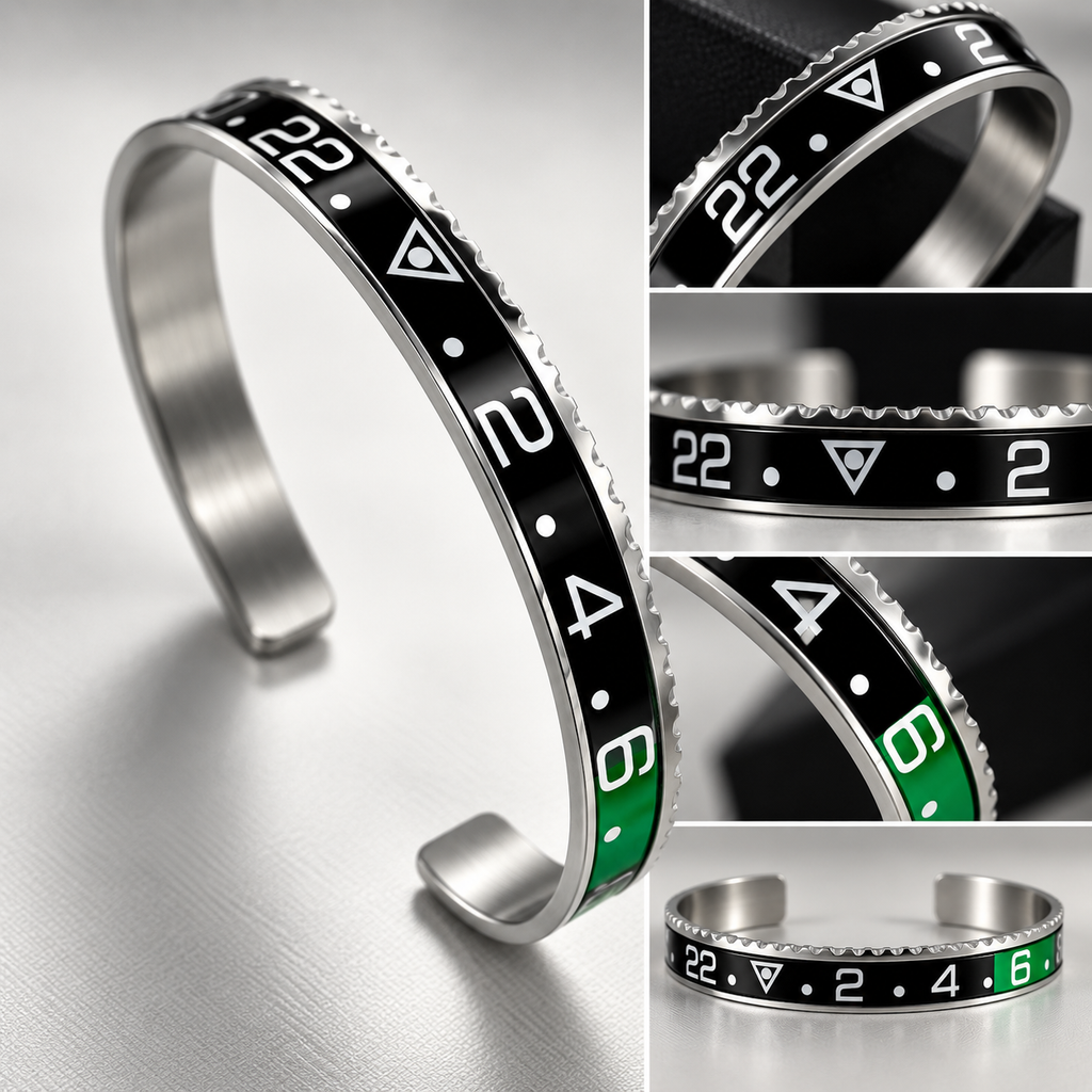 Bracelet LGT Sprite en Acier Inoxydable 316L – Noir & Vert – Bracelet Rigide
