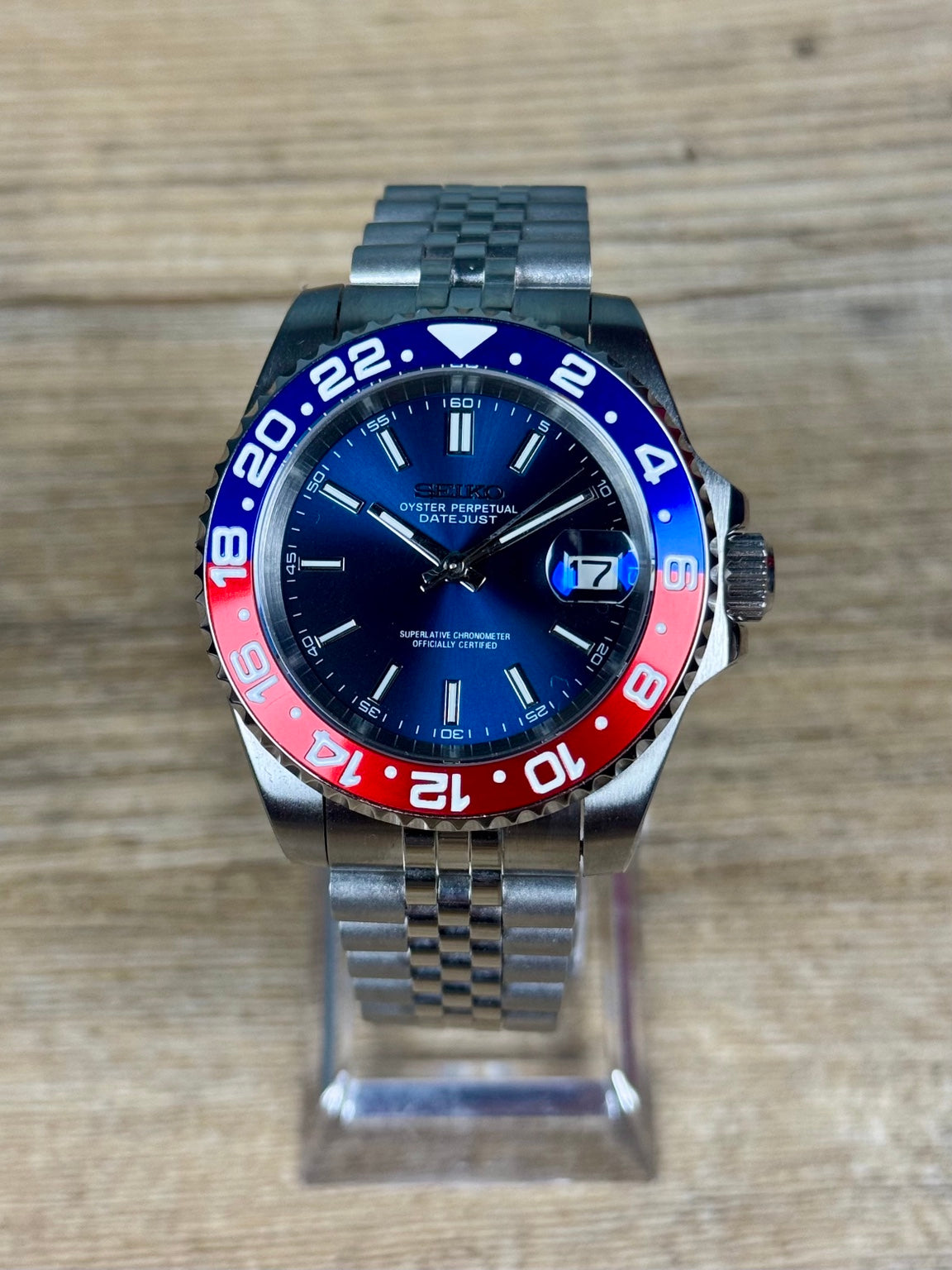 LGT Pepsi Blue – Montre automatique NH35 – Cadran bleu – Lunette rouge et bleue – Bracelet Jubilee en acier inoxydable
